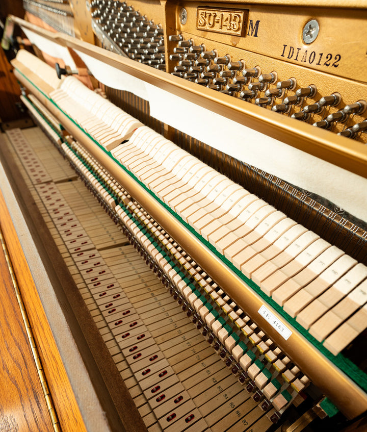 Used Samick SU-143 Upright Piano | Satin Oak – Alamo Piano Galleries