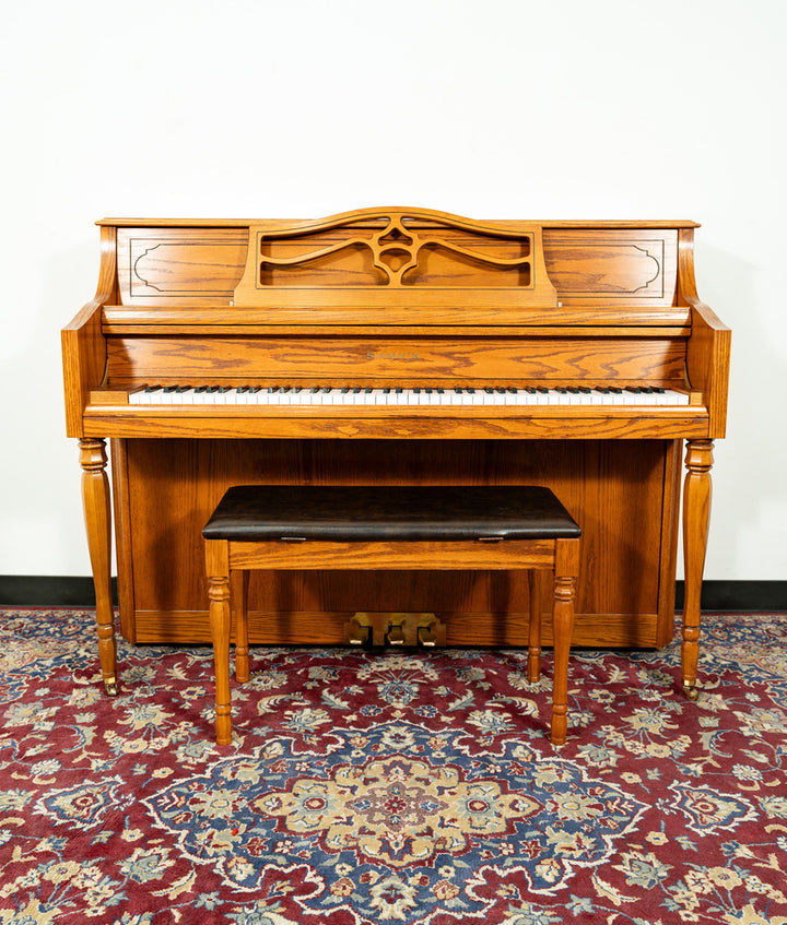 Used Samick SU-143 Upright Piano | Satin Oak – Alamo Piano Galleries